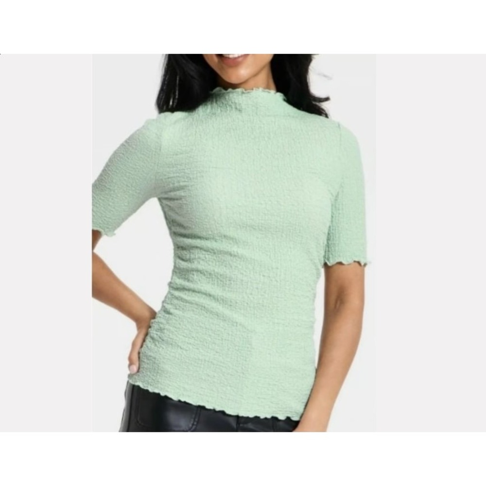 A New Day Womens Top Light Green Textured Mock Neck Short Sleeve XL New